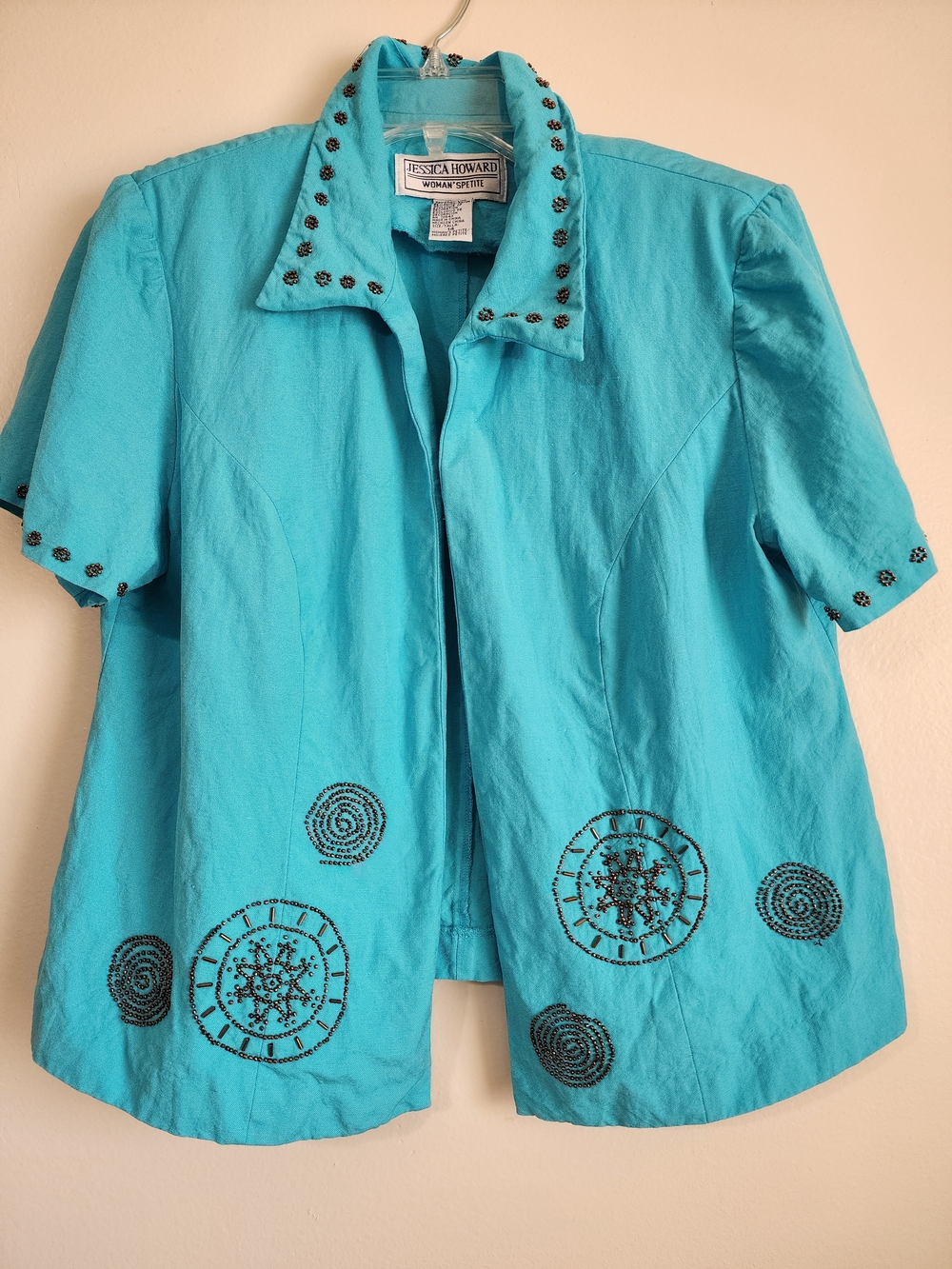 Jessica Howard Turquoise Short Sleeve Jacket with Contrast Trim